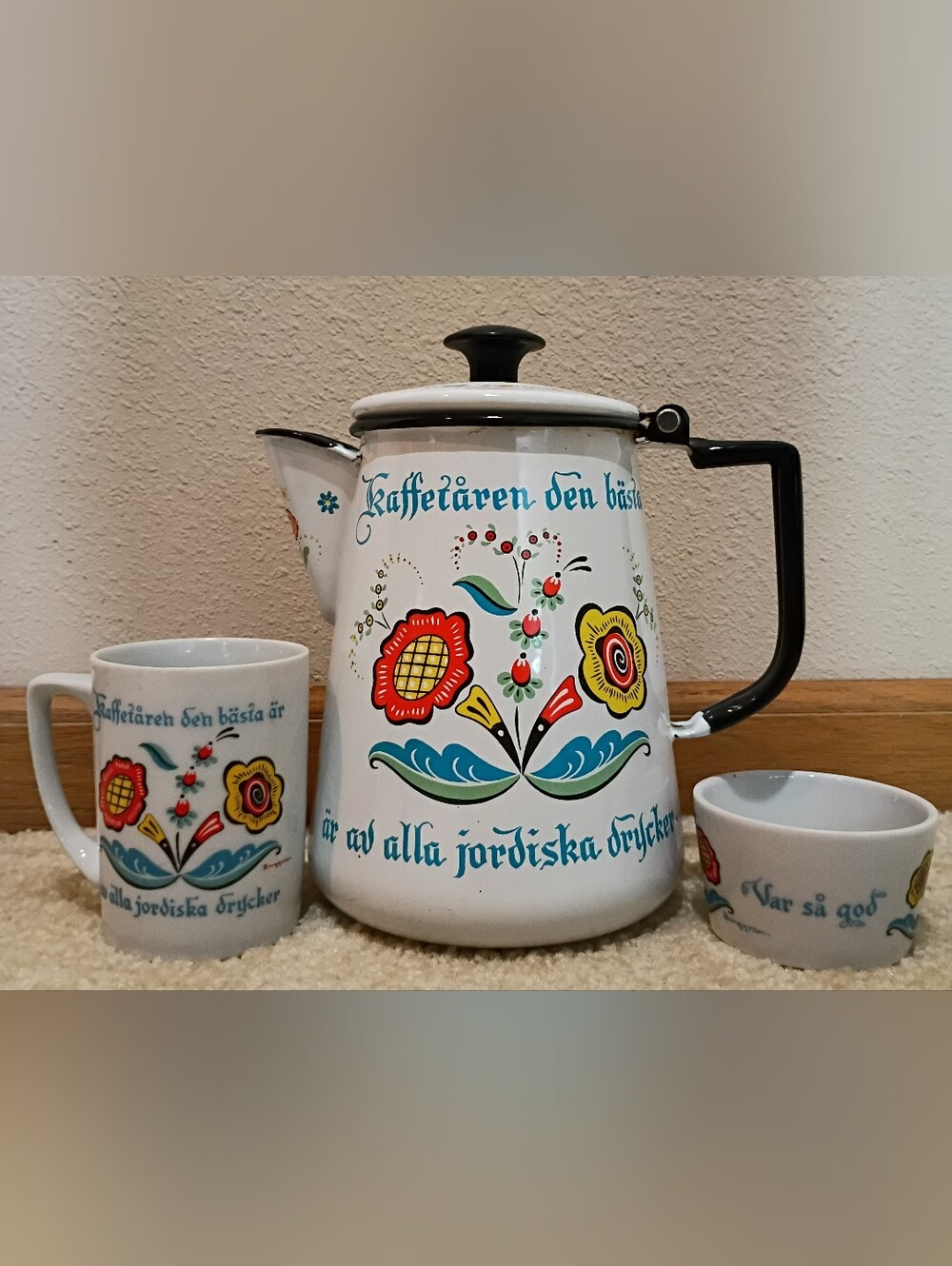 Vintage Berggren Enamel Coffee Set - White